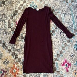 A New Day Red Midi Sheath Dress with Long Sleeves and Bateau Neckline
